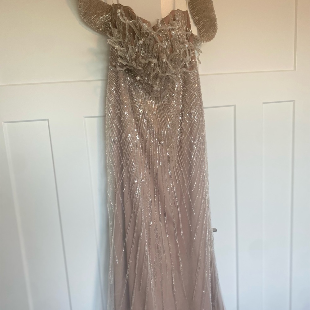 Elegant Sequin Gown In Champagne